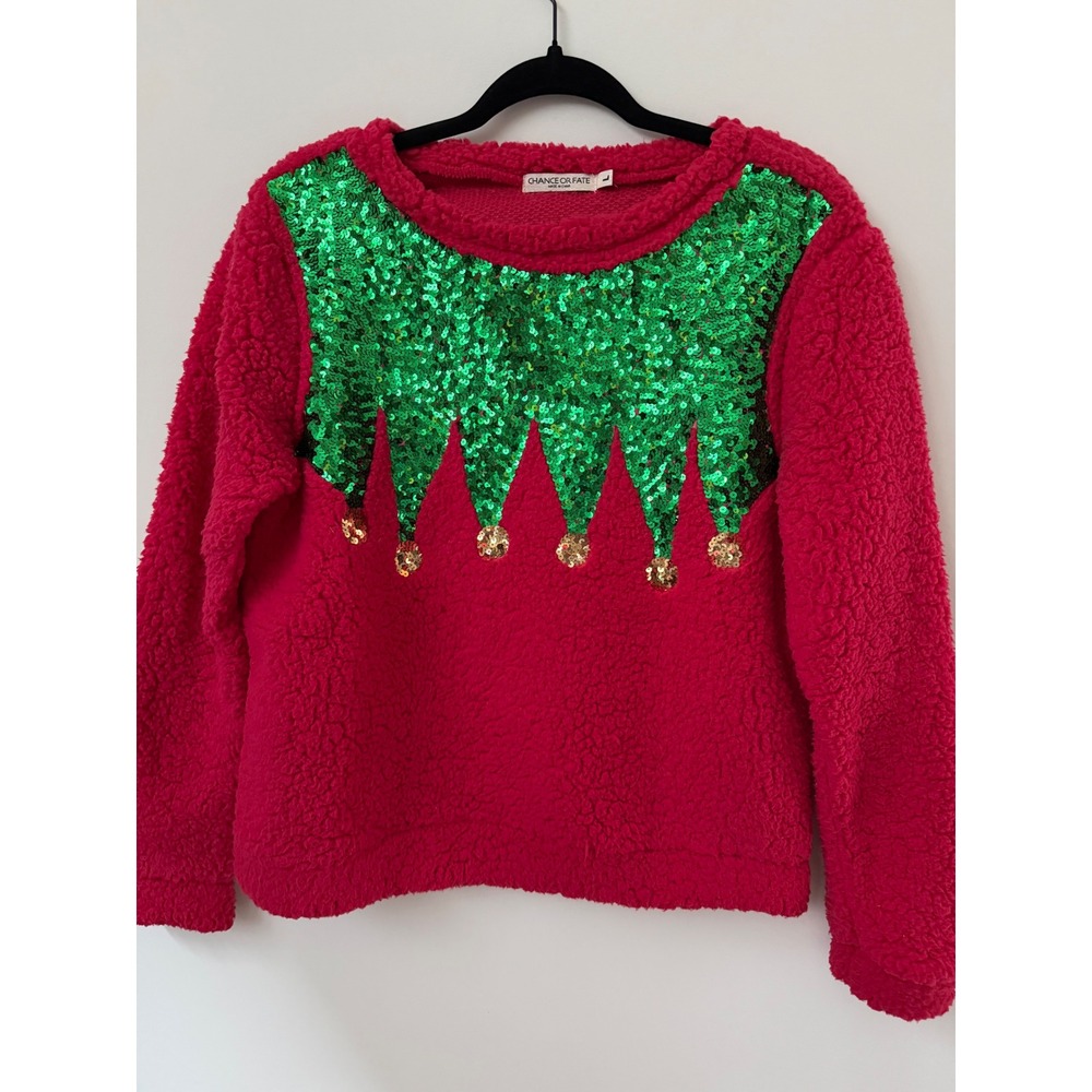 Chance for Fate Women's Large Red Green Sequin Christmas Sweater Holiday
